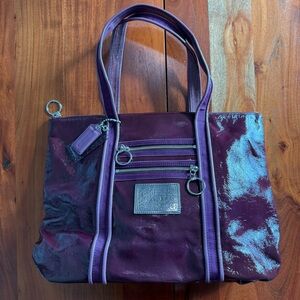 Coach Poppy Shiny Purple Patent Leather Tote Bag